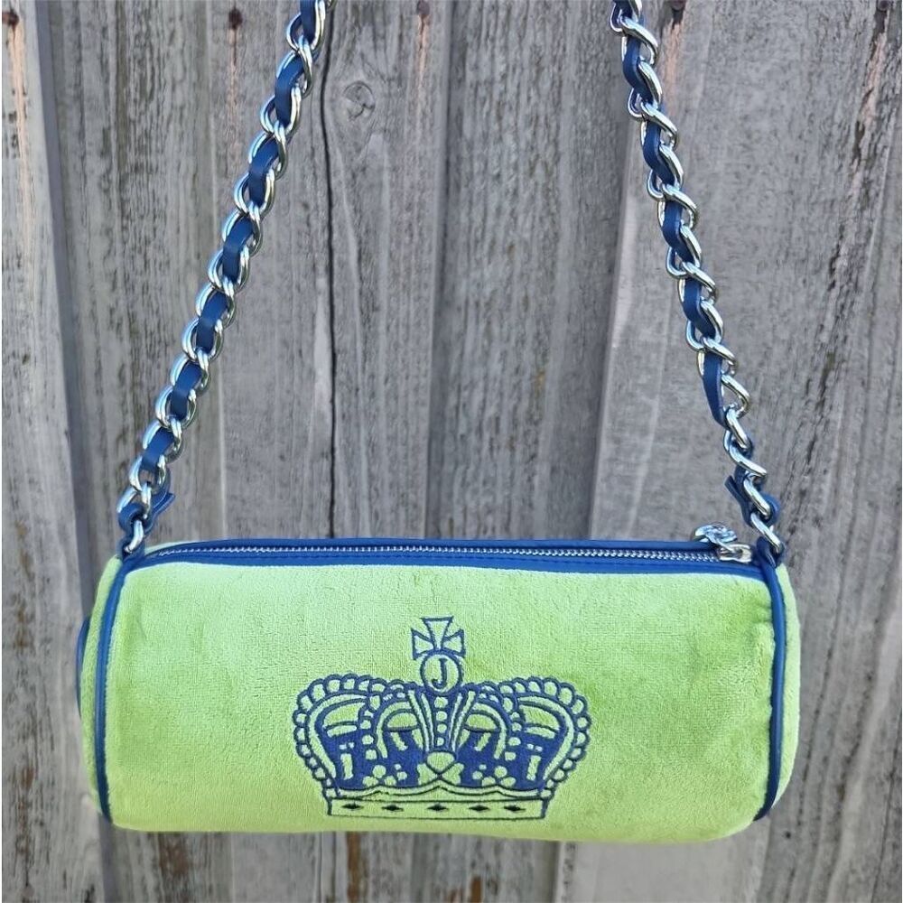 Juicy Couture Y2K "Juicy" Green Fluffy Terry Cloth Barrell Vintage Shoulder Bag - Picture 4 of 11